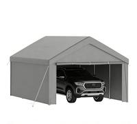 Ferzone Tente de Garage 4x6m, Carport Abri Voiture avec Bâche PE & Porte Enroulable, Tente de Stockage Pliant Exterieur avec Parois Latérales Amovibles pour Moto Outils SUV Camion Bateau, Gris