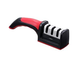 Fesjoy Manuel Manuel Coutellerie Aiguiseur Outil (Red) | Poignée ergonomique, Affûtage rapide des couteaux, Acier inoxydable durable, Parfait pour la cuisine à domicile