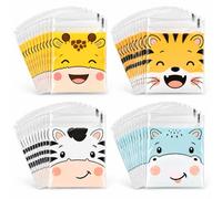 Fesnova Lot de 100 sacs cadeaux animaux 10 x 13 cm, sacs de fête safari | Lot de 100 sacs en plastique avec motif zèbre, girafe, hippopotame et tigre, 10 x 13 cm, pour bonbons, fêtes et cadeaux.