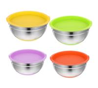 FESTFENDS 4pièces Bol Acier Inoxydable avec Couvercle et Base Antidérapante Bocaux Multifonctionnels Coloris Mixte pour Cuisson Mélange et Rangement de Couleur Aléatoire Plusieurs styles