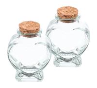 FESTFENDS Bocaux en Verre Jolie Fiole à Souhaits en Verre Lot de 2 Forme de Cœur 50ml avec Bouchon Liège, Décoratif pour Bureau ou