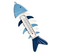 FESTFENDS Thermomètre et Décoratif en Bois Mural Forme Arête de Poisson Clochette à Vent en Coquillage, Plaque Murale Thème Plage pour Camping Décoration Intérieure