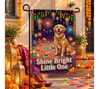 Festival of Lights Golden Retriever Drapeau de jardin avec citation 30,5 x | Thème Golden Retriever, drapeau de cour, motif Rangoli, feux d'artifice et lanternes, décoration de porche extérieur
