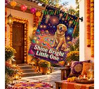 Festival of Lights Golden Retriever Festival Citation House Flag 71,1 x | Thème Golden Retriever, drapeau de cour, motif Rangoli, feux d'artifice et lanternes, décoration de porche extérieur