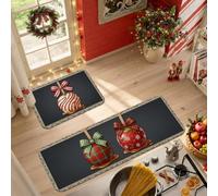 Festive Candy Fruits Lot de 2 tapis de cuisine Motif pommes | Nœuds à carreaux, tapis de couloir de cuisine, décoration de cuisine saisonnière, thème culinaire d'hiver