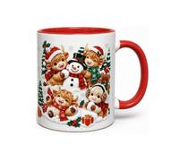 Festive Christmas Highland Cow and Snowman Ceramic Mug 11oz Accent Coffee | Handle Holiday Cup with Vivid Winter Print Microwave Dishwasher Safe Gift for Women Cow Lovers Hot Beverages(1pc)