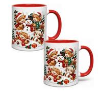 Festive Christmas Highland Cow and Snowman Ceramic Mug 11oz Accent Coffee | Handle Holiday Cup with Vivid Winter Print Microwave Dishwasher Safe Gift for Women Cow Lovers Hot Beverages(2pcs)