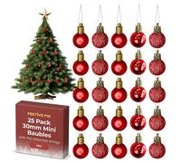 Festive Fix Lot de 25 Mini Boules de Noël Rouges incassables - Décoration de Noël Brillante, Mate et pailletée à Suspendre - Décorations de Noël légères et durables pour Arbres de Noël, Maison, fêtes