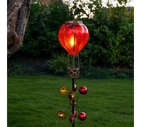 Festive Lights - 1,15 m rouge solaire en forme de montgolfière - 20 LED ambrées - Effet flamme vacillante - Résistant aux intempéries - IP44 - Décoration de jardin avec double base robuste