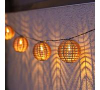 Festive Lights 10 LED Solar Rattan Boule Guirlande Lumineuse Blanc Chaud 2,25m Boule Éclairage de Jardin pour Extérieur Guirlande Lumineuse Solaire Panier Résistant aux Intempéries Lampes Solaires