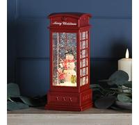 Festive Lights Boule à neige LED - 27 cm - Cabine téléphonique - Fonctionne avec piles - Décoration de Noël - Décoration de Noël - Décoration de fenêtre - Rouge