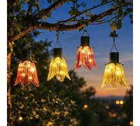 Festive Lights Ensemble de 4 lanternes tulipes solaires pour extérieur, lampes solaires florales, lanterne à suspendre solaire, lanterne solaire à énergie solaire pour jardin, éclairage de jardin