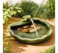 Festive Lights - Fontaine à grenouille en céramique solaire de 37 cm avec finition verte émaillée - Fontaine de jardin extérieure, indice de protection IP44, résistante aux intempéries - Autonome
