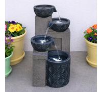 Festive Lights - Fontaine de jardin hybride avec éclairage LED gris effet pierre 42 cm - Solaire, USB et alimentation enfichable, fontaine de jardin intérieur ou extérieur, fonction minuterie