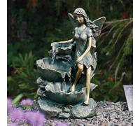 Festive Lights Fontaine LED solaire de 41 cm en forme de fée avec cascade, fontaine solaire pour jardin, intérieur et extérieur, fontaine solaire pour l’extérieur, fontaine de jardin en bronze