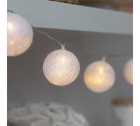 Festive Lights Guirlande lumineuse à 10 LED - Blanc chaud - Boules de coton - Pour l'intérieur - 1,35 m - Fonctionne avec piles - Minuterie - Décoration de chambre