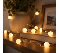 Festive Lights Guirlande Lumineuse Décorative 10 Mini Ampoules Rondes Opaques Finition Culot Argenté - Éclairage à LED à Piles - avec Minuteur On/Off Auto - 1,50 Mètre