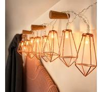 Festive Lights Guirlande Lumineuse Décorative Rose Gold en Fil de Fer Métallique 10 LED Diamant Métal Éclairage Blanc Chaud à Piles 1,80m