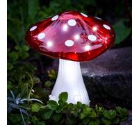 Festive Lights - Lampe solaire de jardin en forme de champignon de 23 cm - Peinte à la main en rouge et blanc, 15 ampoules LED, indice IP44, batterie rechargeable, fonction décorative extérieure pour