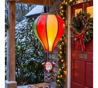 Festive Lights - Lanterne de jardin Père Noël montgolfière 48 cm, LED blanc chaud, alimentée par piles avec minuteur, flamme vacillante, IP44, résistante aux intempéries