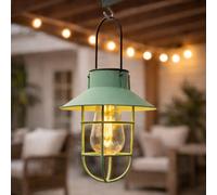 Festive Lights Lanterne solaire à suspendre de 21 cm avec LED effet filament blanc chaud - Aspect métal rustique antique, certifié IP44, éclairage de jardin décoratif extérieur (1, Vert)