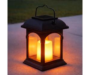 Festive Lights Lanterne Solaire Décorative pour Extérieur Bougie Vacillante LED Waterproof 15cm de Hauteur, Parfait pour une Lampe de Table Solaire Lanterne Suspendue Extérieure Noire Mat