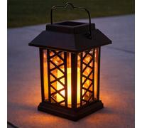 Festive Lights Lanternes Solaires Décoratives Extérieures Noir Mat avec Éclairage Bougie LED Effet Vacillant Waterproof (hauteur 17,50cm)