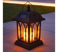 Festive Lights Lanternes Solaires Décoratives Extérieures Noir Mat avec Éclairage Bougie LED Effet Vacillant Waterproof (27cm hauteur)