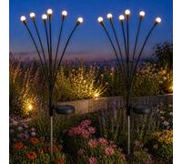 Festive Lights - Lot de 2 lampes solaires de 71 cm, 12 LED blanc chaud, IP44, décoration extérieure, bordure de pelouse, panneau intégré, batterie AAA Ni-MH rechargeable, résistant aux intempéries