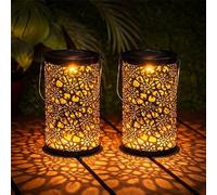 Festive Lights Lot de 2 lanternes solaires marocaines pour extérieur, lanternes orientales, noires, résistantes aux intempéries, lanternes marocaines décoratives pour le Ramadan