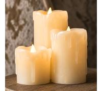 Festive Lights Lot de 3 Bougies LED Effet Flamme Vacillante en Cire Effet Fondu type Pilier Éclairage Ultra Réaliste Décoration Intérieure (Piles Incluses) (Lot de 3)