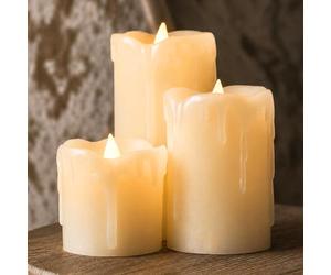 Festive Lights Lot de 3 Bougies LED Effet Flamme Vacillante en Cire Effet Fondu type Pilier Éclairage Ultra Réaliste Décoration Intérieure (Piles Incluses) (Lot de 3)