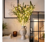 Festive Lights Lot de 3 branches lumineuses décoratives en forme de feuille d'olivier de 65 cm, alimentées par piles avec 60 LED blanc chaud