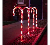 Festive Lights Lot de 4 guirlandes lumineuses de Noël en forme de canne à sucre d'orge avec minuteur - Rouge et blanc, 60 LED blanches piles, extérieur 75 cm