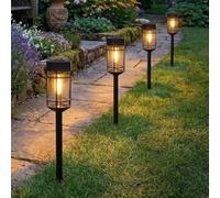Festive Lights - Lot de 4 lanternes solaires à filament noir à effet piquet - LED blanc chaud, 46 cm de hauteur, indice IP44, panneau intégré - batterie incluse, éclairage extérieur de bordure de