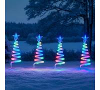 Festive Lights - Lot de 4 piquets multicolores en spirale pour sapin de Noël - Décoration extérieure à piles - 40 LED - Câble noir - Fonction minuterie de 6 heures - IP44