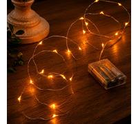 Festive Lights Micro Guirlande Lumineuse 2 Mètres Câble Argenté Ultra Malléable à Piles (Ambre)