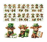 Festive Shamrock Sticker mural en PVC réutilisable avec motifs de vache et de feuille, décoration pour ordinateur portable, scrapbooking, bouteille d'eau, style , fête