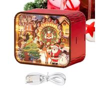 Festive Wind Up Music Box, Wooden Christmas Figurine, Light Up Collectible | Holiday Details, Santa Melody Box, Box with Hand Crafted Finish, Collectible for Teen Family Friends