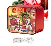 Festive Wind Up Music Box, Wooden Christmas Figurine, Light Up Collectible | Holiday Details, Santa Melody Box, Box with Hand Crafted Finish, Collectible for Teen Family Friends