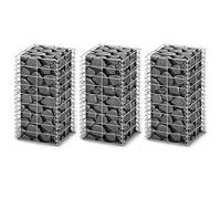 Festnight Gabion pour Pierres | Gabions Métalliques Déco Jardin | Jeu de Panier de Gabion 3 pcs Fil galvanisé 25 x 25 x 50 cm