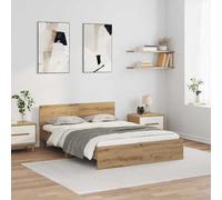 Festnight Lit en Bois 135x190 Cadre de lit LED avec tête de lit Lit 2 Personnes Lits pour Adulte lit de Chambre à Coucher-chêne artisanal-135 x 190 cm