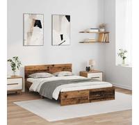 Festnight Lit en Bois 140x200 Cadre de lit LED avec tête de lit Lit 2 Personnes Lits pour Adulte lit de Chambre à Coucher-Bois ancien-140 x 200 cm