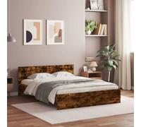 Festnight Lit en Bois 160x200 Cadre de lit LED avec tête de lit Lit 2 Personnes Lits pour Adulte lit de Chambre à Coucher-Chêne fumé-160 x 200 cm