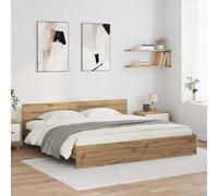 Festnight Lit en Bois 200x200 Cadre de lit LED avec tête de lit Lit 2 Personnes Lits pour Adulte lit de Chambre à Coucher-chêne artisanal-200 x 200 cm