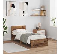 Festnight Lit en Bois 75x190 Cadre de lit LED avec tête de lit Lit 1 Personnes Lits pour Adulte lit de Chambre à Coucher-Bois ancien-75 x 190 cm