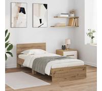 Festnight Lit en Bois 80x200 Cadre de lit LED avec tête de lit Lit 1 Personnes Lits pour Adulte lit de Chambre à Coucher-Chêne artisanal-80 x 200 cm