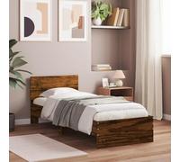 Festnight Lit en Bois 80x200 Cadre de lit LED avec tête de lit Lit 1 Personnes Lits pour Adulte lit de Chambre à Coucher-Chêne fumé-80 x 200 cm