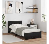 Festnight Lit en Bois 90x190 Cadre de lit LED avec tête de lit Lit 1 Personnes Lits pour Adulte lit de Chambre à Coucher-Chêne noir-90 x 190 cm