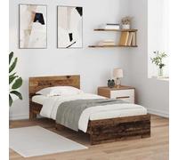 Festnight Lit en Bois 90x200 Cadre de lit LED avec tête de lit Lit 1 Personnes Lits pour Adulte lit de Chambre à Coucher-Bois ancien-90 x 200 cm